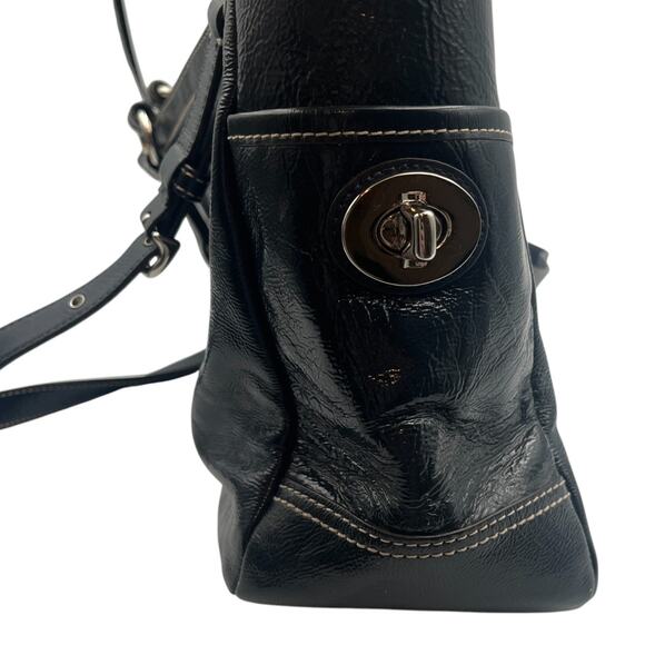 Coach Pleated Gallery Buckled Strap Leather Tote Hand Shoulder Bag Blue - Picture 6 of 8